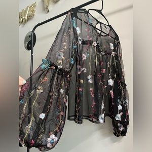 a-new-day black mesh/floral long sleeve top